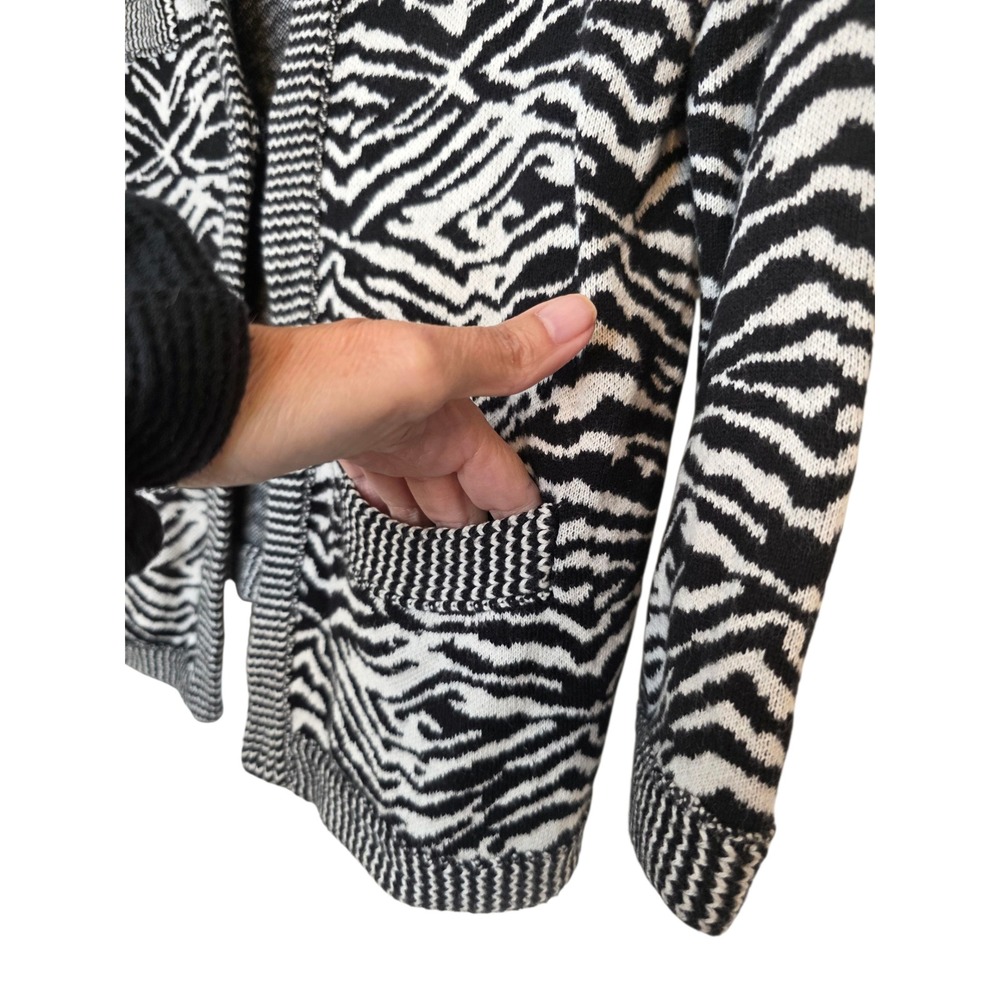 Chico's Zebra Print Open Front Cardigan Pockets Cotton Blend - Women's - Picture 9 of 12